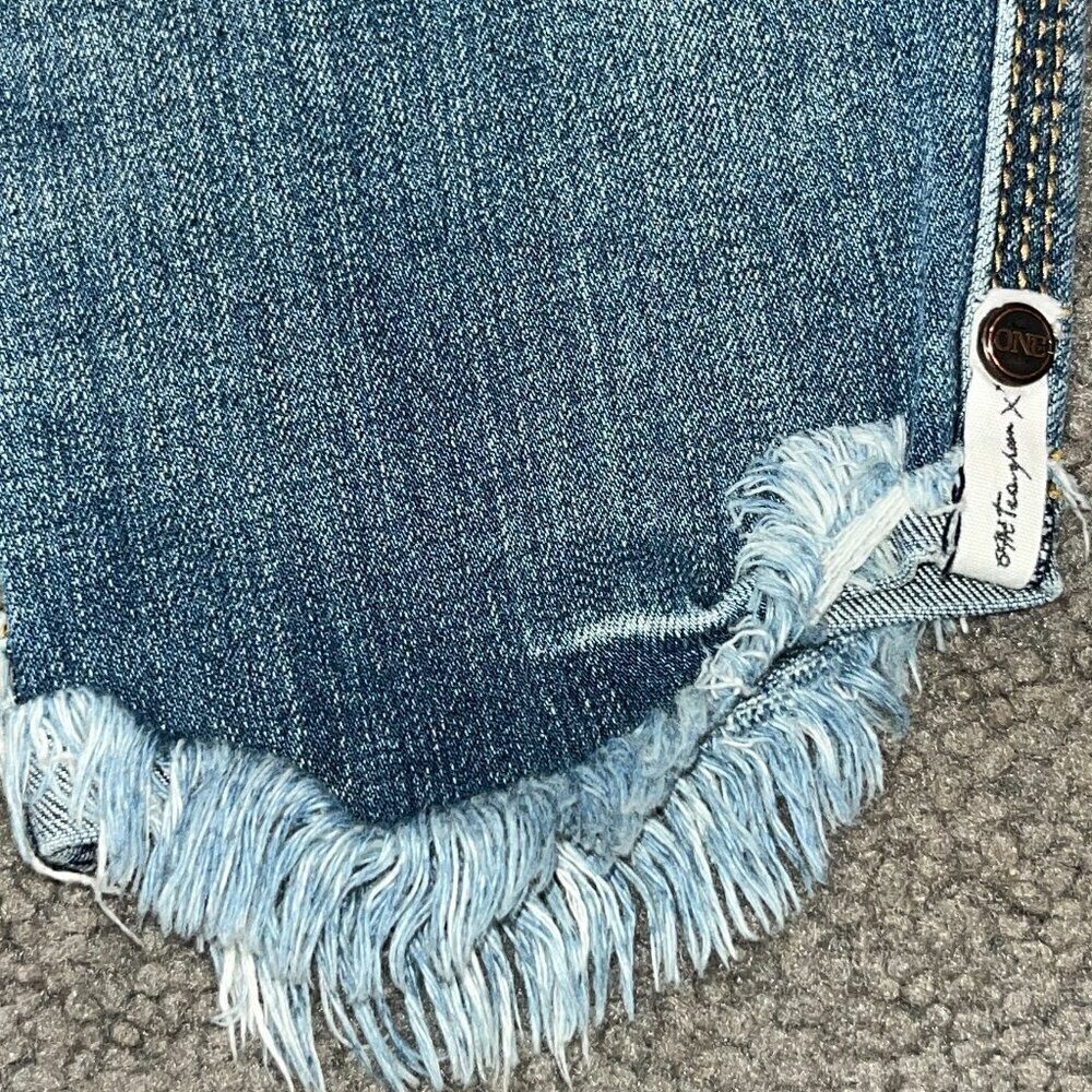 ONE X ONETEASPOON Low Rise Exposed Button Fly Dolphin Hem Distressed Jeans Sz.25 - Picture 15 of 16